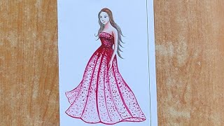 How to draw a beautiful dress/ Fashion illustration art...........