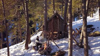 Building a Bushcraft Hut (Part 4) Workbench - Door made of logs - Campfire