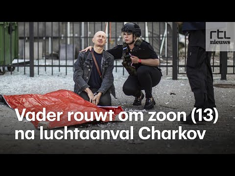Jongen (13) komt om door raketaanval Charkov, vader rouwt bij lichaam zoon