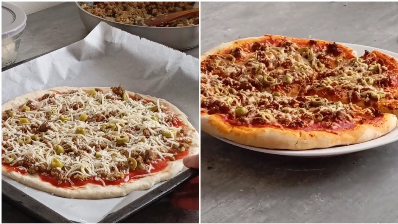 بيتزا ساهلة بلا دلك بلا مكينة العجينة كتجي خفيفة وبنينة #طبخ #food #وصفات