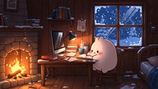 1H15 Cozy Study With Mimi 🤍 Soft Snow • Fireplace • Productivity Ambience screenshot 1