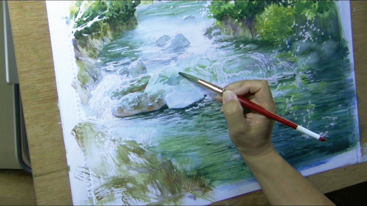 水彩画制作過程 14 渓流を描く ムッチーwatercolor Process １４ Youtube