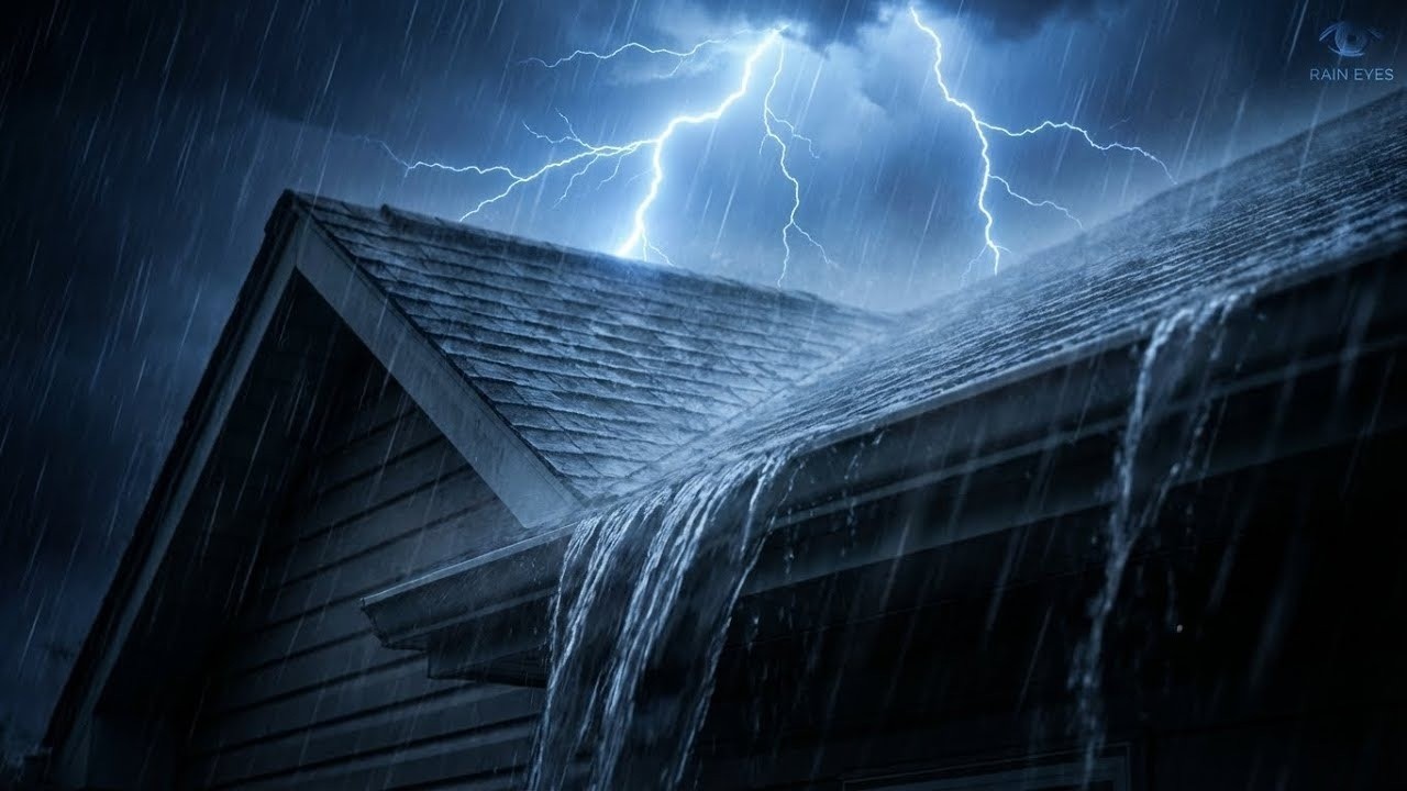 Extreme Heavy Rain on Old Roof • Intense Storm Ambience with Deep Thunder for Deep Sleep