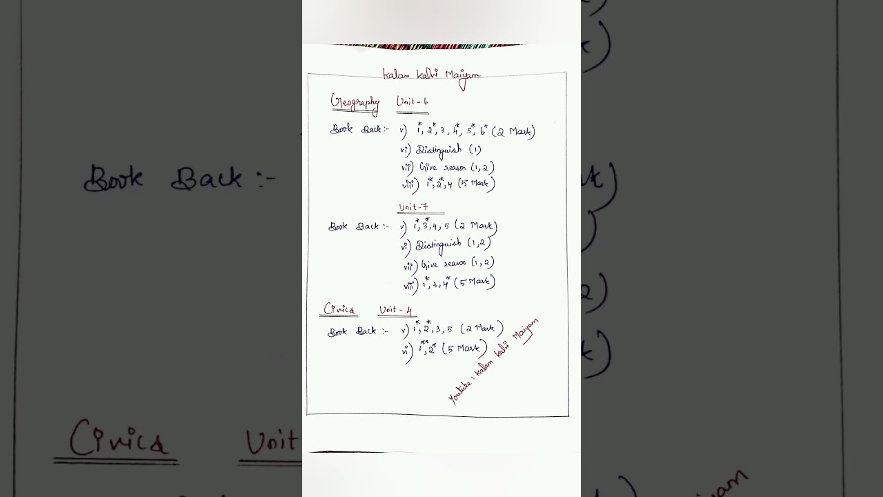 10th Social Science / Second Midterm Exam /Chapter Wise / Most Important Questions