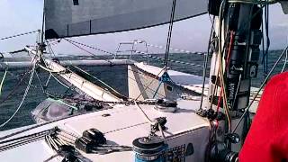 Sailing Catamaran 'Peccadillo' sailing and surfing waves on Port Phillip Bay