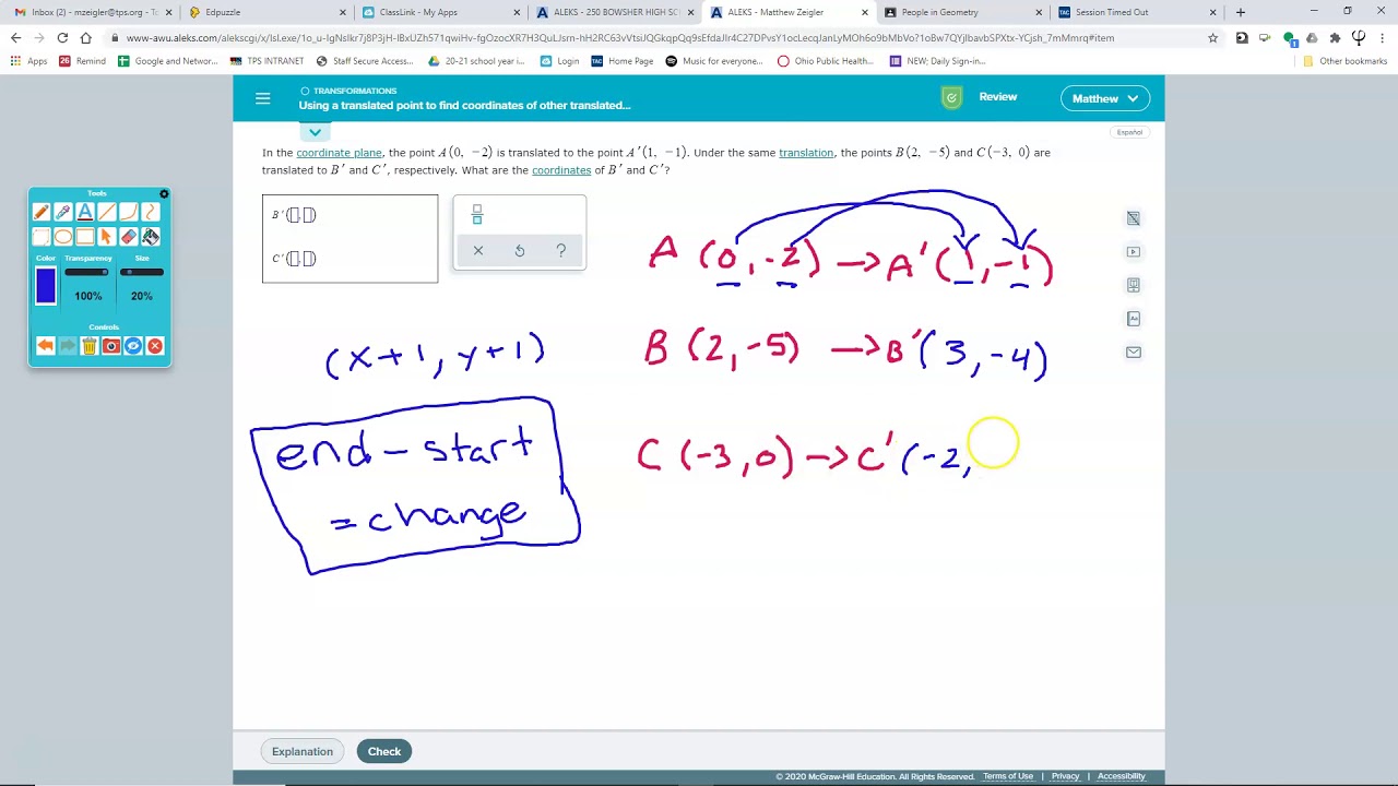 Using a translated point to find coordinates of other translated points