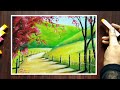 (With Easy steps) Draw Beautiful Landscape with Cherry Blossom tree - Soft Pastel Drawing/ Painting.