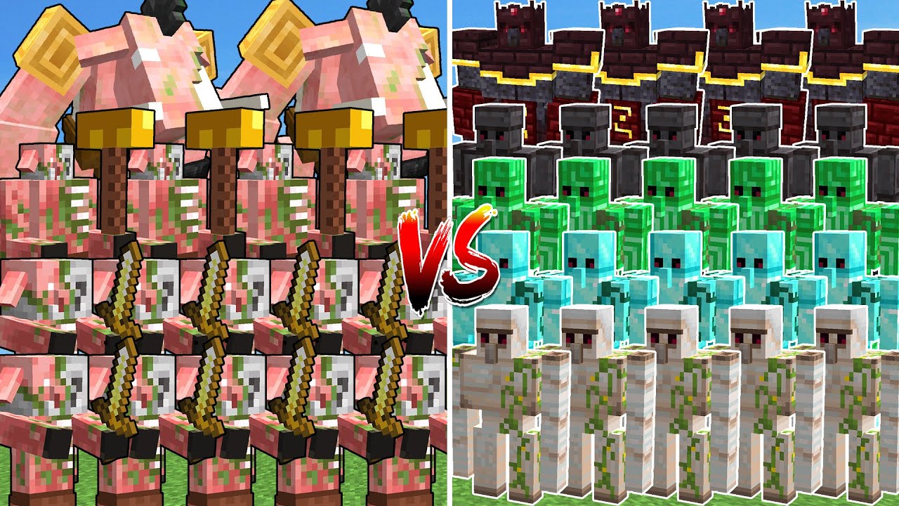 ZOMBIFIED PIGLIN ARMY VS ALL GOLEM CASTLE | EPIC BATTLE MINECRAFT