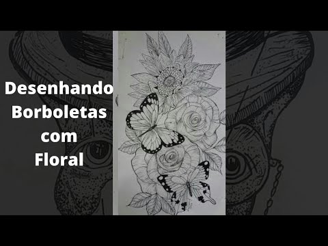 Desenhando rosas com borboletas e Girassol para Tattoo.Blackwork