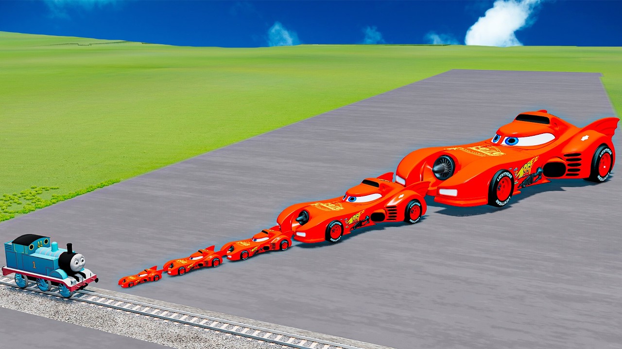 Big & Small Red BatMobile McQueen VS Thomas the Train | [BeamNG.Drive