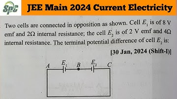 Two cells are connected in opposition as shown.  cell E1 is of 8 V emf and 2 ohm internal resistance