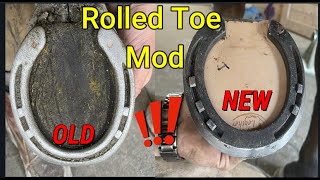 Heavy Rolled Toe Modification Horseshoe for Horse with Coffin Joint Arthritis// Horseshoeing