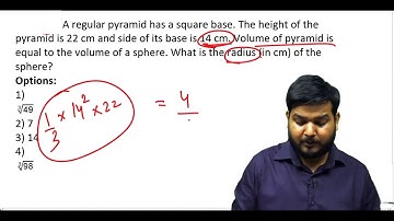 A regular pyramid has a square base. The height of the pyramid ..........? (#SSCCGL Maths Questions)