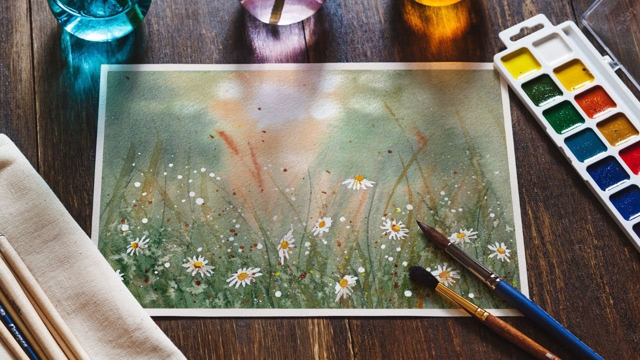 Painting a Daisy Field in Watercolor