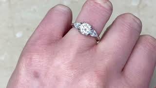Round Brilliant & Pear Cut Diamond Three Stone Tiffany Engagement Ring - Tiffany Ring - Hand Video