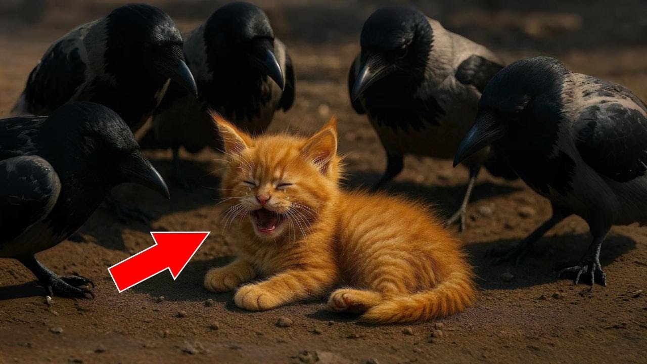 Вороны окружили маленького котёнка. Дальше произошло то. что повергло всех в шок!
