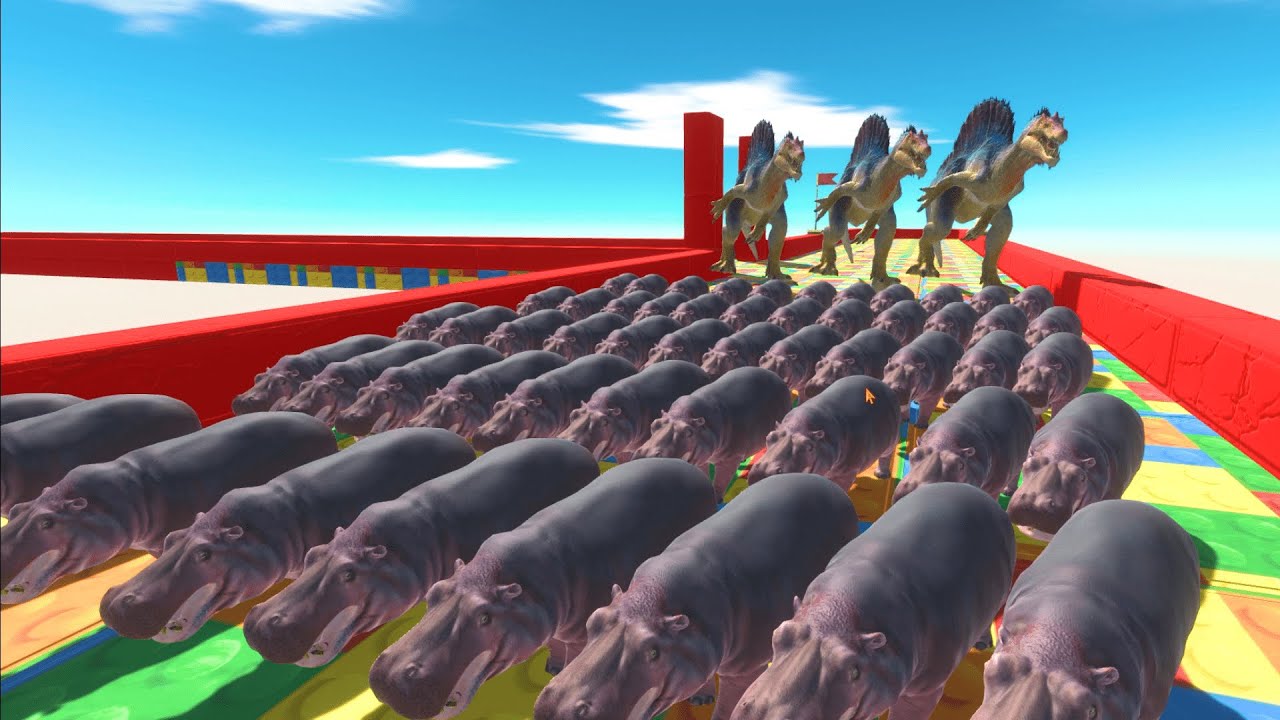 Hungry Spinosaurus eats 100 hippos -Animal Revolt Battle Simulator