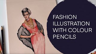 Fashion illustration with colour pencils