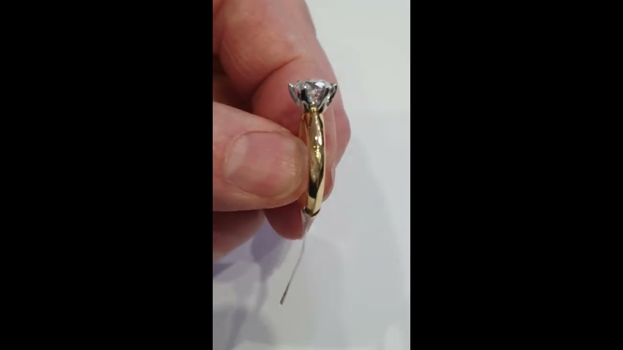 1.5ct Tiffany style yellow gold band and platinum 6 claw setting solitaire diamonds engagement ring.