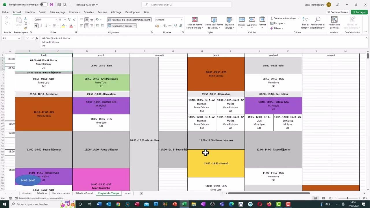 Emploi Du Temps Scolaire En Ligne Créer facilement un emploi du temps ou planning graphique avec Excel. -  YouTube