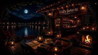 Cozy Night Retreat by the Lake: Glowing Moon, Warm Fireplace & Relaxing Jazz Melodies screenshot 5