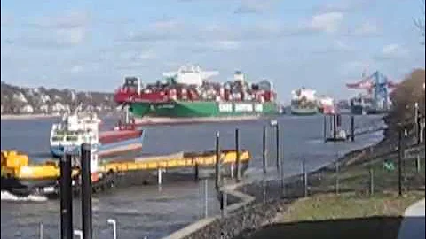 Ultra large Containervessel CSCL Indian Ocean left Hamburg