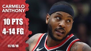 Carmelo anthony puts up 10 points and four rebounds in his first 24
minutes of the 2019-20 nba season as portland trail blazers fall to
new orleans p...