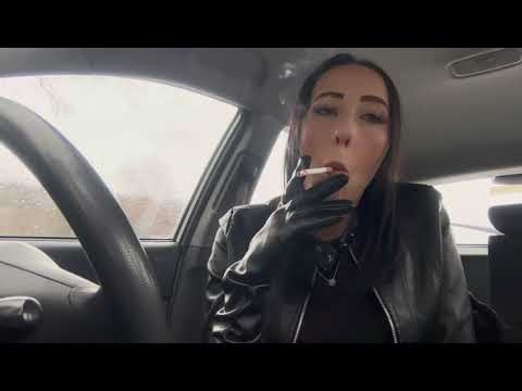 Kayleigh fox leather smoking in car with gloves 😈😘
