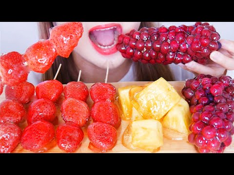 【咀嚼音/ASMR】フルーツに飴をかけて食べる音 フルーツ飴【字幕付】Eat sounds of fruits candy