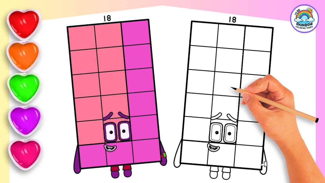 Number Blocks 18 Sign How To Draw Numberblock 18 Coloring🌈 Learn to draw Numberblock 18 ...