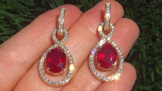 Estate 14.93 ct Natural Red Ruby & Diamond 18k Solid Yellow Gold Vintage Earrings - A135300