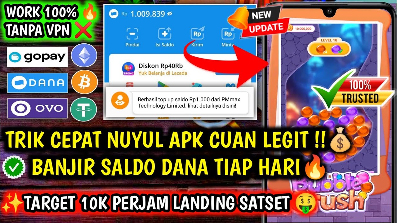 DANA NGEBUT !! CARA NUYUL APLIKASI PENGHASIL UANG BUBBLE CRUSH TERLEGIT WD DANA OVO GOPAY LANCAR 🎉💰