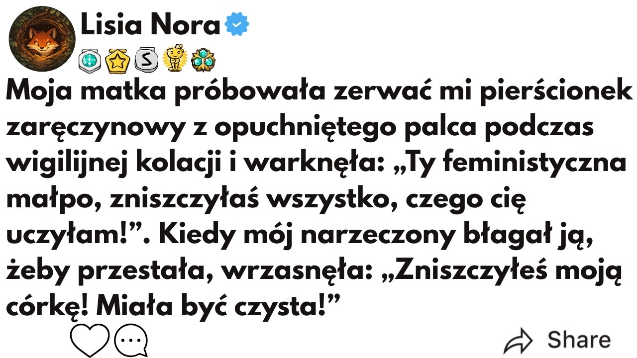 (CAŁA HISTORIA) Moja matka próbowała zerwać mi pierścionek zaręczynowy z opuchniętego palca podczas