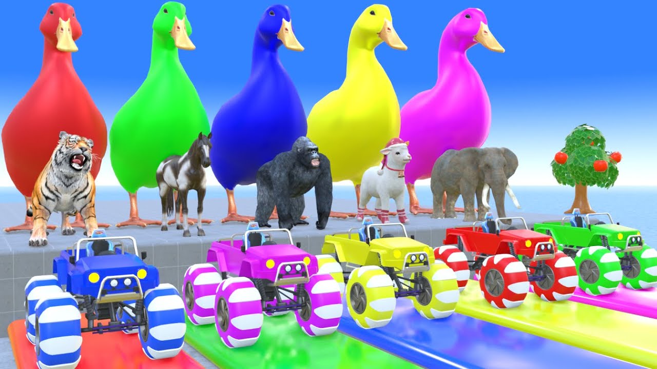 Long Slide Game With Cow Elephant Gorilla Hippopotamus Tiger 3d Animal Game Funny 3d Animals