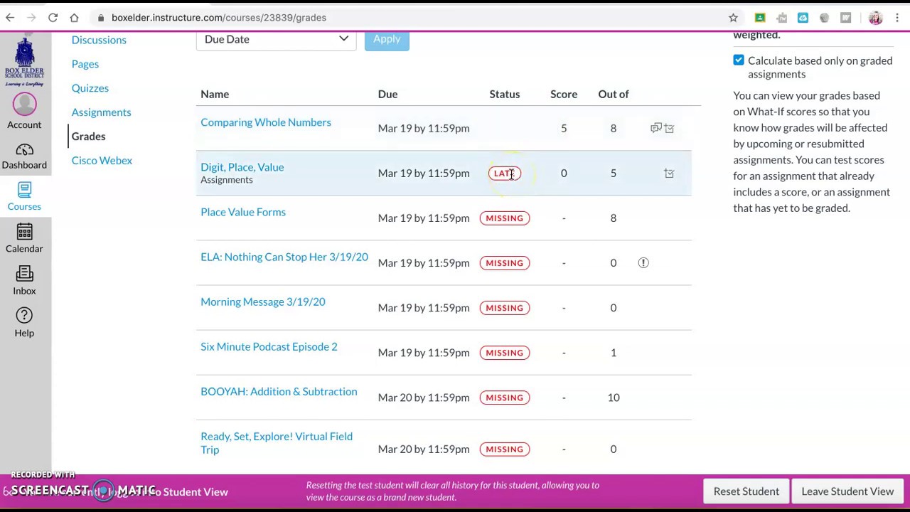 canvas missing assignments as zero