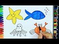 كيف ترسم حيوانات المحيط  رسم  و تلوين سهل للأطفال