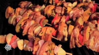 Shish Kabobs - Grilled Chicken and Pumpkin (with Budweiser Smoked BBQ \& Rhino Peri Peri Hot Sauce)