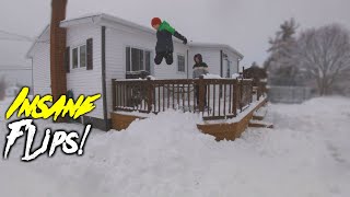 INSANE FLIPS INTO SNOW OFF RAILING!