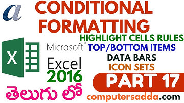 Ms-Excel 2016 in Telugu 17(Conditional Formatting) (www.computersadda.com)