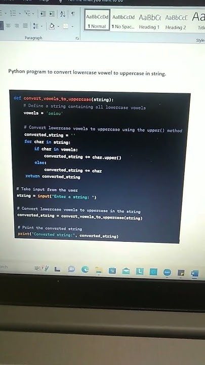 Python program to convert lowercase vowel to uppercase in string - YouTube