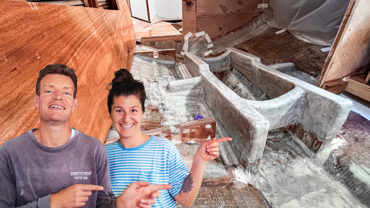 ⁣Sailing Seabird Boat Restoration Milestone: Custom Engine Bed Fiberglassing Complete!