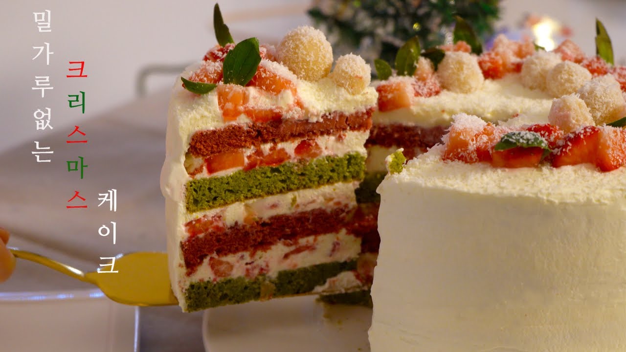 밀가루 없는 레드벨벳  말차 케이크 : 딸기 크림치즈  케이크 만들기 Strawberry Cream Cheese Cake Made Without Flour#21