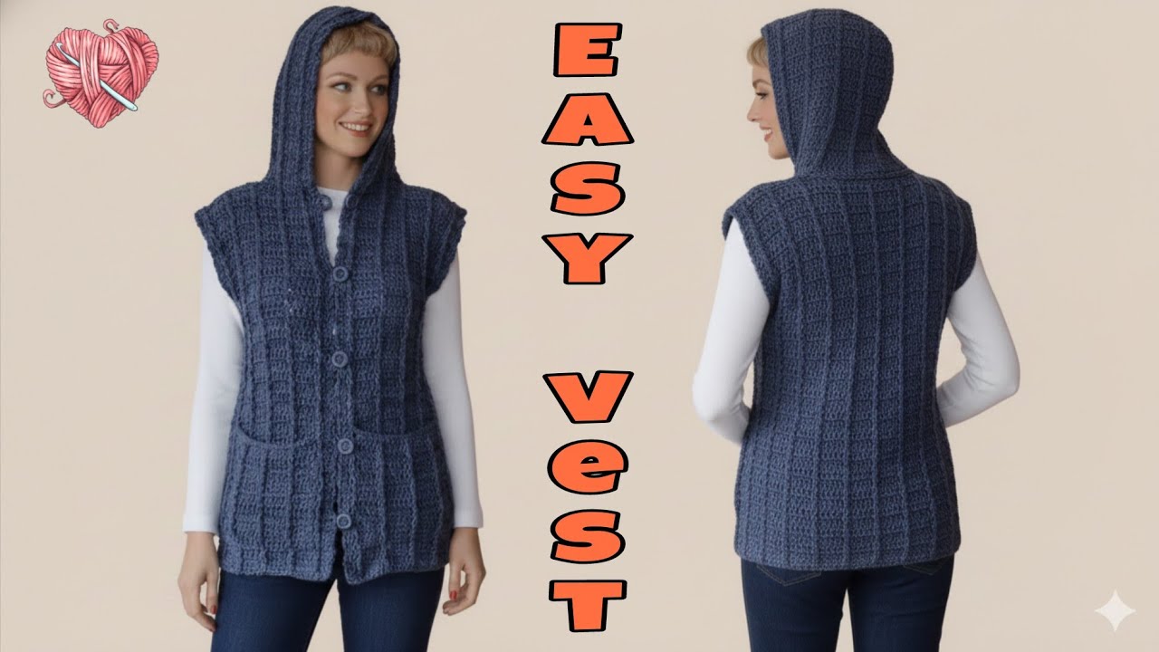 How to Crochet an Easy Hooded Vest / Tutorial Video #diy