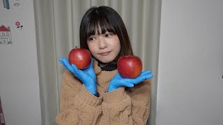 ニトリル手袋つけてリンゴの皮むき　Try peeling apples with nitrile gloves　#154