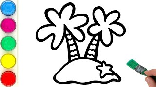 EASY Step by Step Island with Palm Trees Drawing Guide | Easy Drawing for Children