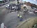 VIDEO: Concrete truck lifted following crash