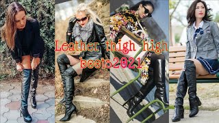 Flawless collection of German leather latex pointed toe thigh high heels long boots outfits 2021