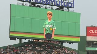 Little boy battling cancer throws the first pitch at Red Sox game