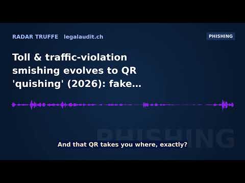 Toll & traffic-violation smishing evolves to QR 'quishing' (2026): fake unpaid-toll texts now hide a QR to a card-stealing page