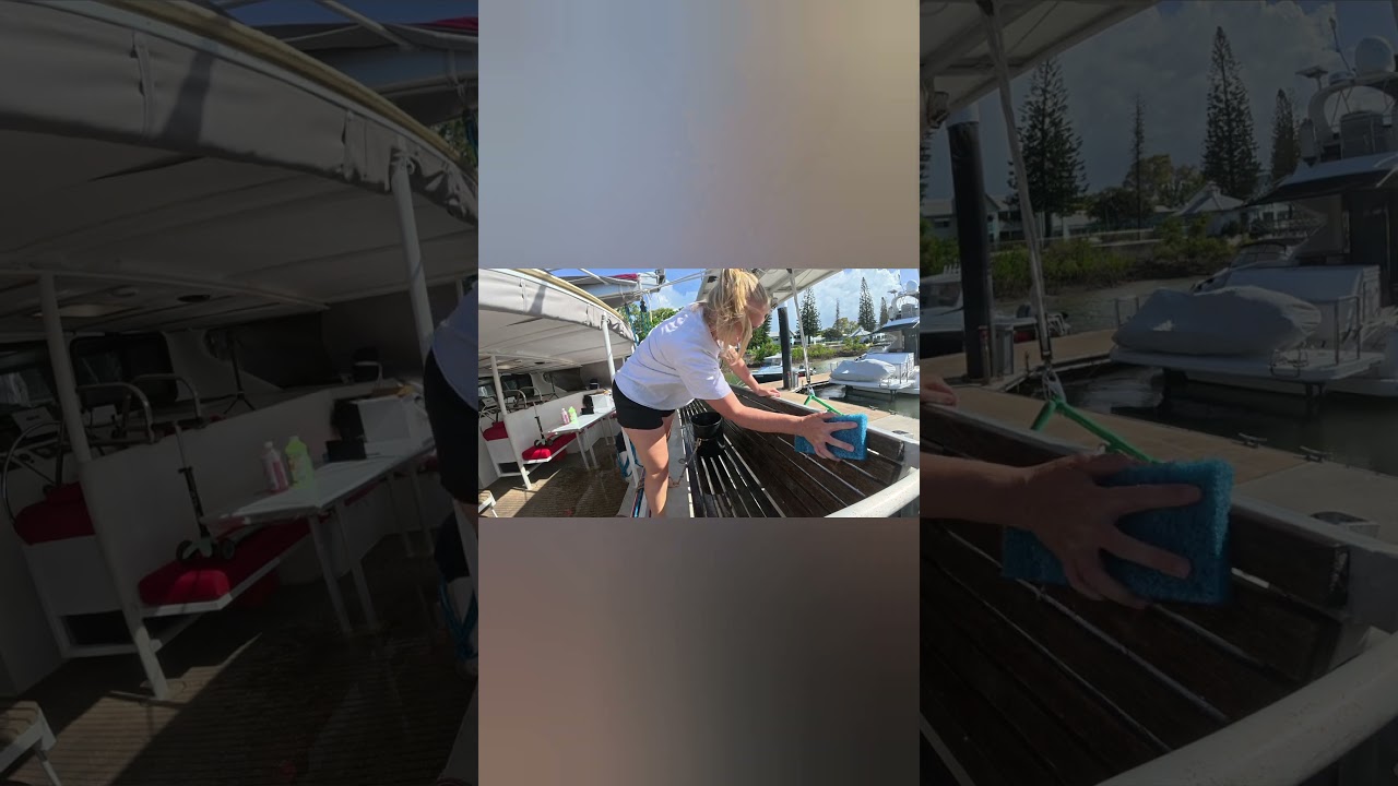 ⁣Teak Cleaning 🫧🧼 #fyp #Teak #boatlife